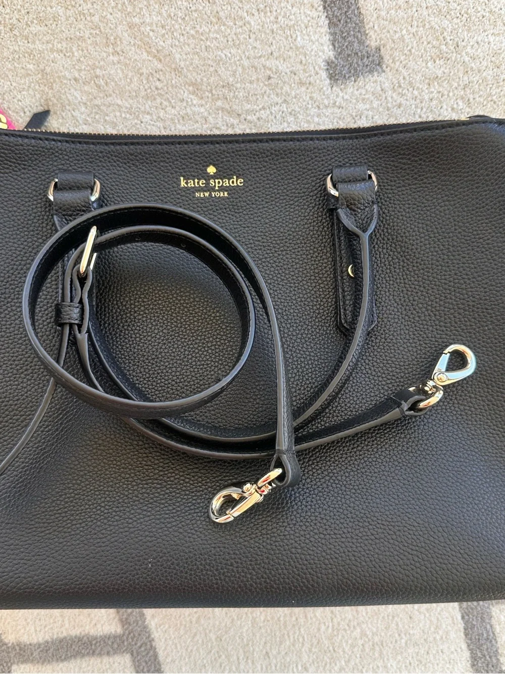 kate spade Black Pebbled Leather Satchel with Gold Logo - Picture 6 of 11